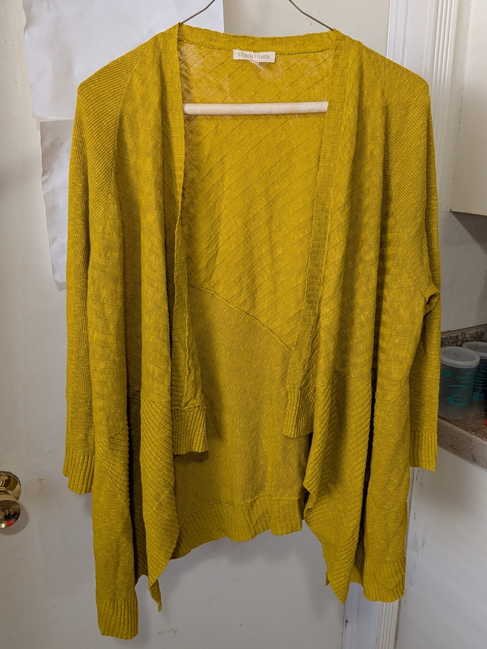 Eileen Fisher Cardigan Sweater Womens M Linen Cotton Slub Knit S2LFP-1 Yellow